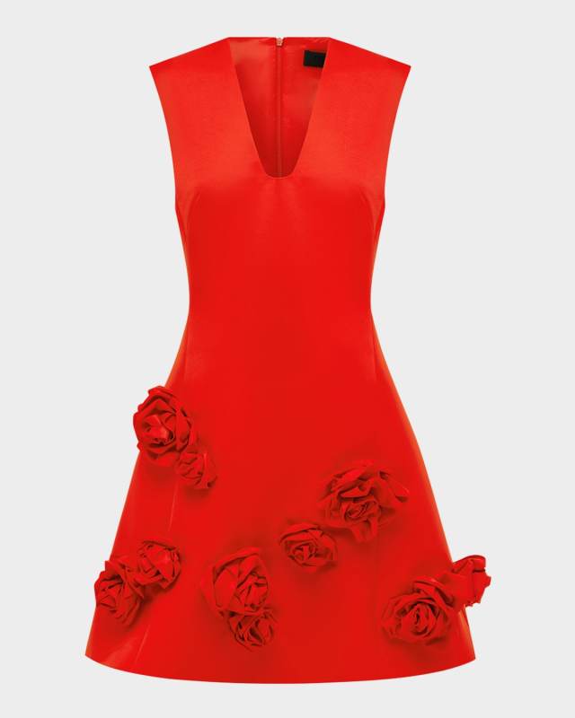 Briana Floral Applique Fit-&-Flare Mini Dress